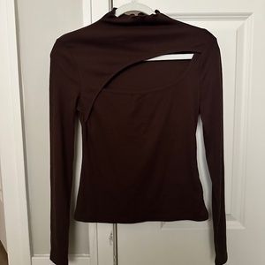Brown Long Sleeve Cutout Shirt